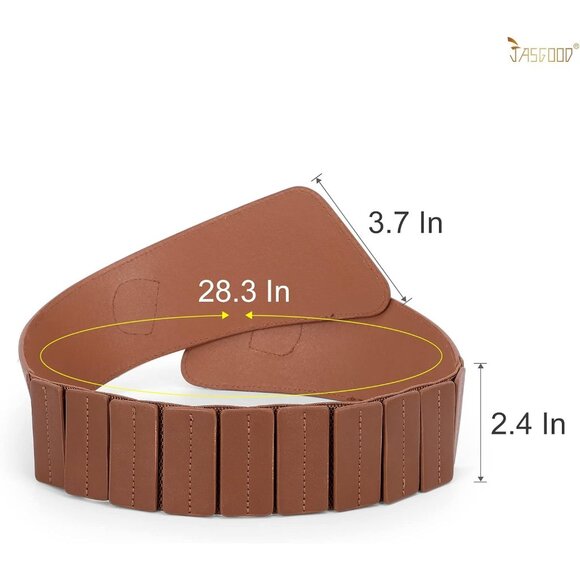 Women's Wide Elastic Stretch Waist Belt Adjustable Dress Belt Matte Brown Gold - Picture 7 of 7